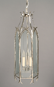 Gothic Nickel Plated Solid Brass 3 Light Hanging Lantern