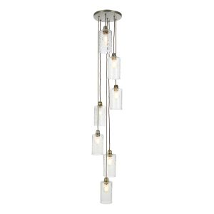 Acton 7 Light Cluster Ceiling Light In Antique Brass with Clear Glass Shades